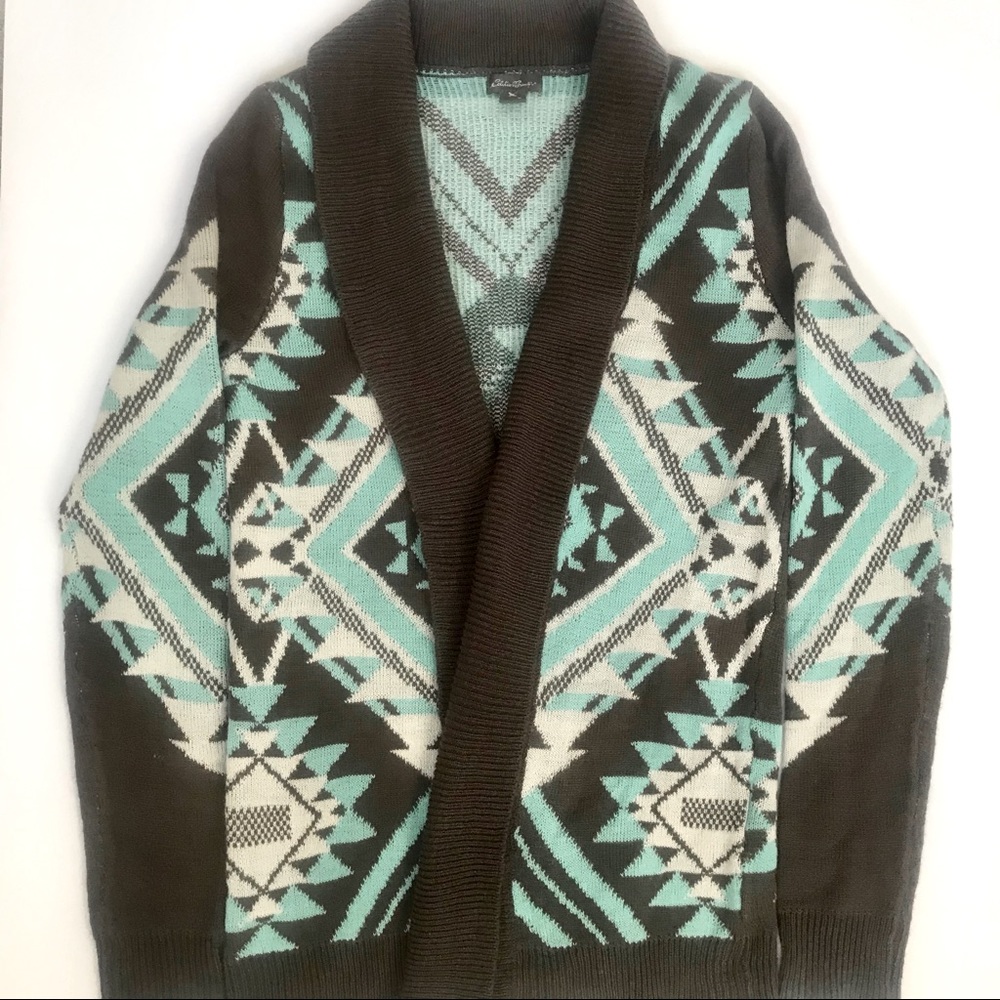 Eddie Bauer Geometric Shawl Collar Cardigan Size S Small Southwest Aztec Print